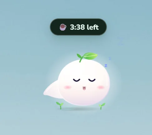 Sprigo napping during a break with a 3 minute 38 second countdown