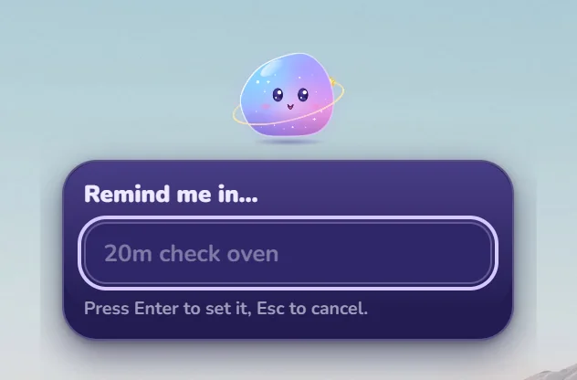 Orbi with a quick reminder box reading: Remind me in... 20m check oven