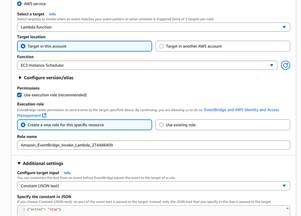 AWS EC2 Auto stop Eventbridge